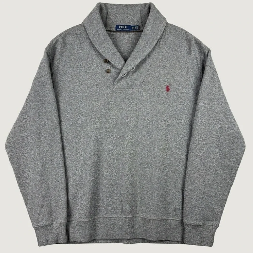 Polo Ralph Lauren Shawl Collar Pullover Mens 2XB Grey Cotton Preppy Old Money